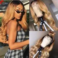 Ombre Highlight Body Wave Wig 13x4 Honey Blonde Lace Front Wigs 4x4 Closure Brazilian Remy Bodywave Human Hair 180%