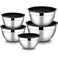 Bowls 5 Pcs Mixing Bowl Stainless Steel Stackable Salad With Airtight Lid Serving For Kitchen Cooking Baking Etc