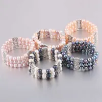 Link Chain % Natural Freshwater 8-9 mm Pearl Bracelets for Women as Jewelry Gift Multi Color 3 Layers Bangles G230208