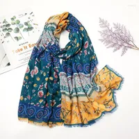 Scarves Designer Brand Cotton Scarf Soft Warm Spring And Autumn Printed Shawl Hijab Blue Long Scarves Wraps Kimd22
