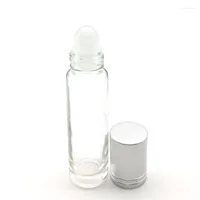 Storage Bottles 20pcs 10ml Natural Gemstone Roller Ball Bottle Essential Oil Perfume Roll On Clear Thick Glass With Crystal Chips