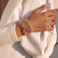 Link Chain 4Pcs Set Luxury Shiny Rhinestone Bracelets Set Bangle Women Men Adjustable Clear Crystal Chunky Link Charm Bracelet Hand Jewelry G230208