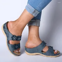 Slippers Summer Women Rome Retro Casual Shoes Thick Bottom Wedge Open Toe Flowers Sandals Beach Slip On Slides Female