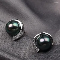 Stud Earrings Black Imitation Pearl For Women Korean Fashion CZ Engagement Wedding Graceful Accessories Trend Ear Jewelry Gifts