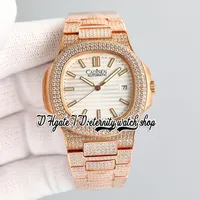 SF TWF5711 324SC A324 MANS ANTAWATION WATCHED ICED Out Diamonds Case Silver Dial Stick Markers Steel Rose Gold Bracele