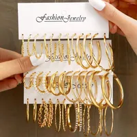 Hoop Earrings Fashion Gold Color For Women Vintage Metal Big Circle Hollow Earring Pearl Dangle Set Trendy Jewelry Gift