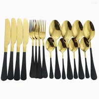 Dinnerware Sets Black Gold Tableware Fork Spoon Knife Dinner Set Stainless Steel Bright Cutlery Kitchen Silverware 4set 16Pcs