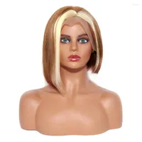 Pixie Cut Wig Short Straight Bob 13X4 Lace Front Human Hair Wigs For Women Brazilian Highlight Ombre Colored