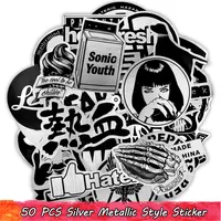 50 PCS Metallic Style Sticker Black and White Decal for Teens Adults to DIY Refrigerator Laptop Phone Water Bottle skateboard Bike224Z
