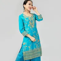 ملابس عرقية خمر الهند باكستان النسائية الحجاب المطرزة قمم السراويل بدلات 3pcs مجموعة الساري kurties المسلم دبي أباي.