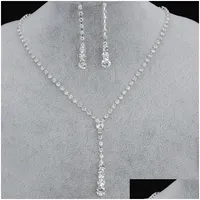 J￳ias Bling Bling Crystal Bridal Conjunto de colar de colar de diamante Sier Brincos de j￳ias de casamento Acess￳rios Drogados de damas de noiva Drop Del Dh53z