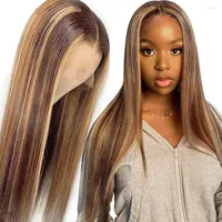 Highlight Wigs Colored Human Hair Brazilian Straight Lace Front T Part Transparent Frontal Remy