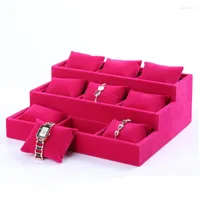 Jewelry Pouches 2023 Fashion Rose Red Velvet Bracelet Display Pillow Watch Holder Bangle Chain Organizer Showcase Props