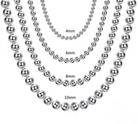 Ожерелье из бисера 925 Серебряное серебро 4 мм6 мм810 мм гладкие бусины шариковые колье для женщин мужские ювелирные изделия 230209