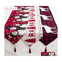 Dekoracje świąteczne Huiran Linen Elk Snowman Table Wesoły Wesoły wystrój domu ozdoby Home Xmas Year S Navidad LJ201007 Drop dostarczenie dhwtg