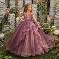 Girl Dresses Vintage Grape Flower Beading Ball Gown Little Kids Wedding Dress Communion Birthday Poshoot Gowns