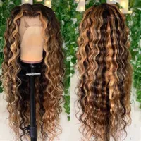 13x4x1 TPART LACE FTONTAL WIGS BRAZILIAN HAIR OMBRE DEEP WAVE FROWIG WIG HONEY BLONDE CURLY LACE FRONT HUMAN HAIR WIGS HD透明ハイライト正面ウィッグ