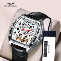 Polshorloges Guanqin- Automatisch horloge waterdichte mechanische saffier met kalenderleren band otomatik erkek saat saat relogio masculinowristw