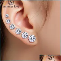 Stud New Arrival M8Mm Clear Cubic Zirconia Earring For Women Girls Sier Gold Rose Plated Stainless Steel Wedding Earr Mjfashion Drop Dhp7Z