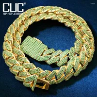 Chains CUC Iced Out Green Zircon Miami Cuban Chain Men Hip Hop Necklace Gold Color Link Fashion Rock Rapper Jewelry 19mm