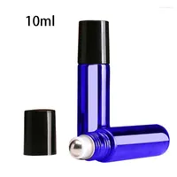 Storage Bottles 10Pcs lot 10ml Thick Glass Roller Bottle With Stainless Steel Balls Blue Essential Oil Roll On Cosmetic Containers