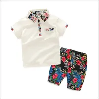 2022 New Summer Boys Gentleman Sets Children Short Sleeve T-shirt Floral Shorts 2pcs Set Boy Suit Kids Outfits 100-110-120-130-140261E