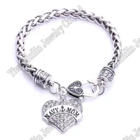 Charm Bracelets NAVY MOM Crystal Heart With 20CM Wheat Chain Lobster Claw Bracelet