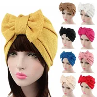 Ethnic Clothing Fashion Women Solid Muslim Turban Cap Bowknot Elastic Beanies Hat Bonnet Headwrap