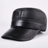 Wide Brim Hats XdanqinX 2023 Autumn Winter Sheepskin Caps Military Men's Flat Cap Genuine Leather Hat Adjustable Size Bone Dad