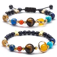 Black Lava Beaded Strands Stretchy Natural Stone Bracelets Gifts Women Men Fashion Elastic Beads Galaxy Solar System Universe Eight Planets Earth Star Moon Jewelry