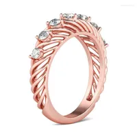 Wedding Rings Hollow Ring For Woman Rose Gold Color Twist Classical Cubic Zirconia Girl Crystals Jewelry Lady Gift