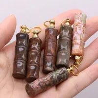 Pendant Necklaces Natural Gem Perfume Essential Oil Bottle Bamboo Shape Picasso Stone DIY Necklace Jewelry Accessories Gift Making 11x48mm