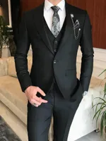 Men's Suits & Blazers Black Slim Fit Men Business And Leisure Wedding Groom Tuxedo Party Evening For 3 Peice Jacket Vest PantsMen's