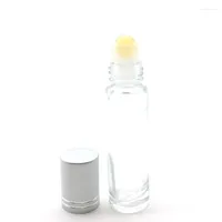 Storage Bottles 20pcs Natural Gemstone Roller Ball Bottle 10ml Essential Oil Roll On Thick Clear Glass With Crystal Chips Perfume Vial