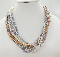 Choker Exquisite. Multi-strand 4MM Natural Pearl Necklace 19"
