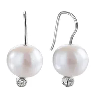 Dangle Earrings Fashion Simple Freshwater Pearl Drop 925 Sterling Silver Cubic Zirconia Hook Classic Women Lady Jewelry Gift