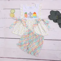 Clothing Sets 18T Easter Girl Pant Set Clothes Twopieces Outfit With Pattern Cross And Eggs Embroidery Beach Pant And White Top Suit Wears W230210