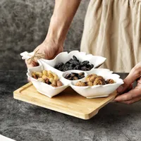 Plaques Muzity Ceramic Feuille Forme apéritif Snack Snack Candy Fruit Nut Serving Plateau avec du bambou