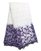 Wstążka najnowsza fioletowa afrykańska koronkowa tkanina do sukienki ślubnej haftowany Nigerian Swiss Voile w Szwajcarii z koralikami 4237568