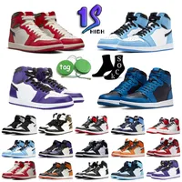 Box 2023 With Jumpman 1 Basketball Shoes For Men Women 1s Sneakers Lost Found Bred Patent University Blue Gorge Green Stage Haze Starfish