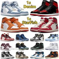 1 1S Mens Basketball Shoes Bred Patent Un Blue Dark Mocha Starfish Lost Found Denim Light Bone Shadow 2.0 Chicago Gray Fog B Jordens Hoes Jorda N
