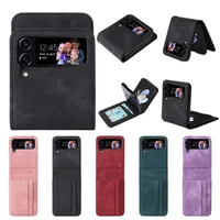 Folding Leather Shockproof Cases For Samsung Z Flip 4 3 Flip4 Galaxy Flip3 ZFlip4 Business Hard PC Plastic Credit ID Card Slot Pocket Mobile Phone Flip Cover Pouch Bags