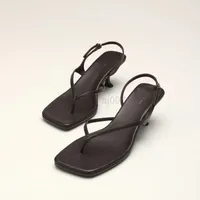 The Row Shoes Word with Sandals Leather Toe Clip Clip Square Histen Heel Back Empty Middle Heel