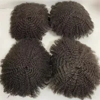 Malaysian Virgin Human Hair Ersättning 6mm Afro Wave Toupee #1B Färg 7x9 Fulla spetsenheter för svarta män