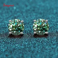 Stud Smyoue Each 0 5 2ct Blue green Studs Earrings for Women Sparkling Diamond Jewelry Certified 100 S925 Sterling Silver 230209
