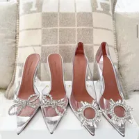 Amina Muaddi Begum Shoes cluctal-embellished clear pvc transluent Pumps Spool Heels Sandals for Women Luxurysデザイナードレスシュー
