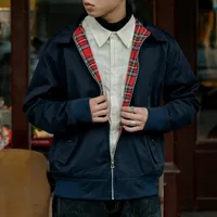 남성 재킷 Dafeili 남자 재킷 가을 가을 얇은 EU 크기 빈티지 클래식 폭격기 코트 내부 격자 무늬 230210