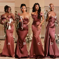 Omuz Kapalı Denizkızı Nedime Elbiseleri 2023 Afrika Düğün Konuk Partisi Elbise Siyah Kadın Gece Elbisesi artı Honor Of Honor Cüppeler De Soiree GW0210