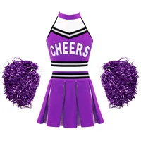 LOLANTA Costume da Cheerleader per Bambini, Uniforme de Cheerleader per Ragazze con Pompones y Calcetines, Disfraz de animadora para el Carnaval de Halloween(Blu,5-6 Anni, 120