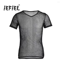 Camisetas masculinas Iefiel Mens Mesh See a través de clubwear Tank chaleco camiseta spandex hombres gay de la ropa interior verano formas sexy